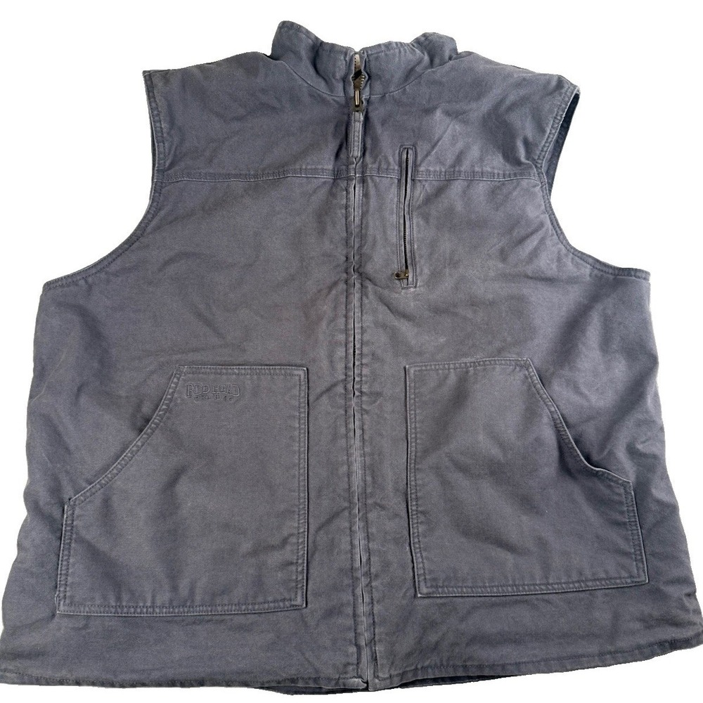 RedHead Vest Mens 2XL Gray Sherpa Lined Canvas Workwear Full Zip Bass Pro